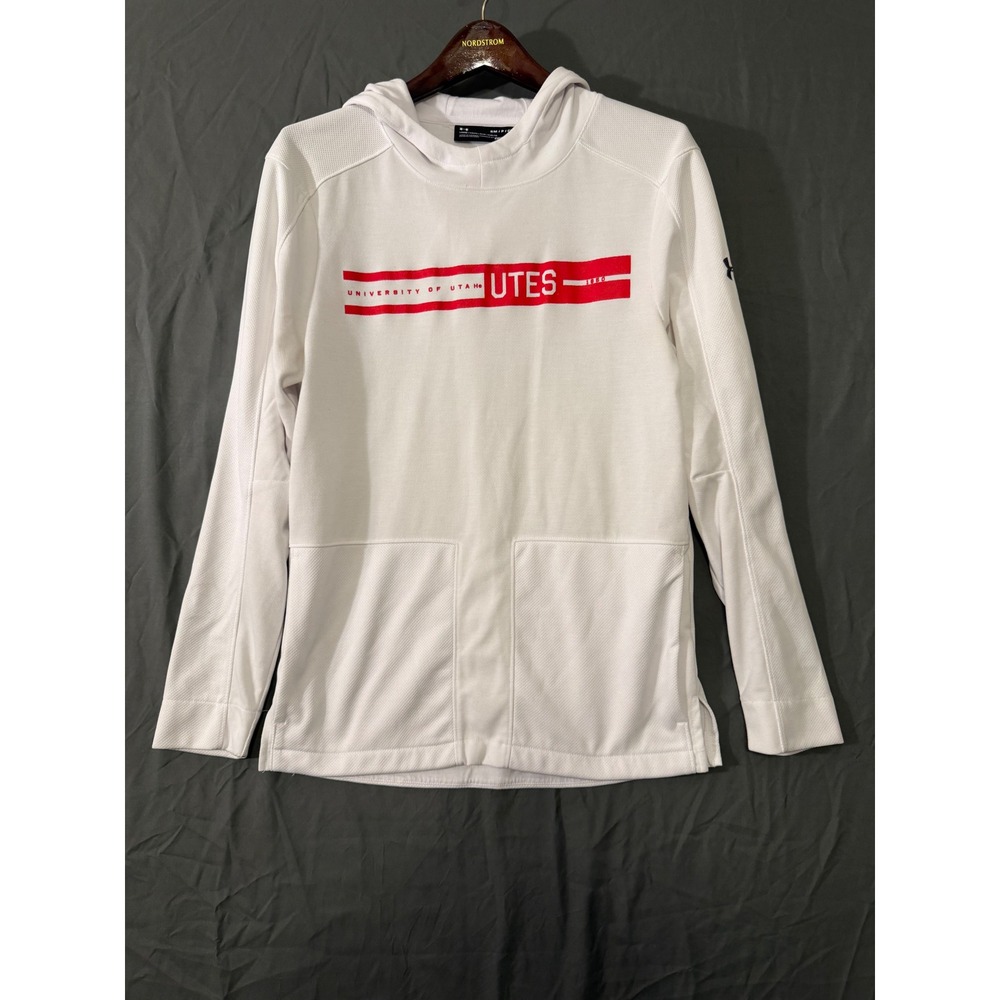 Under Armour University of Utah Utes ColdGear Hoodie White Red Mens Small